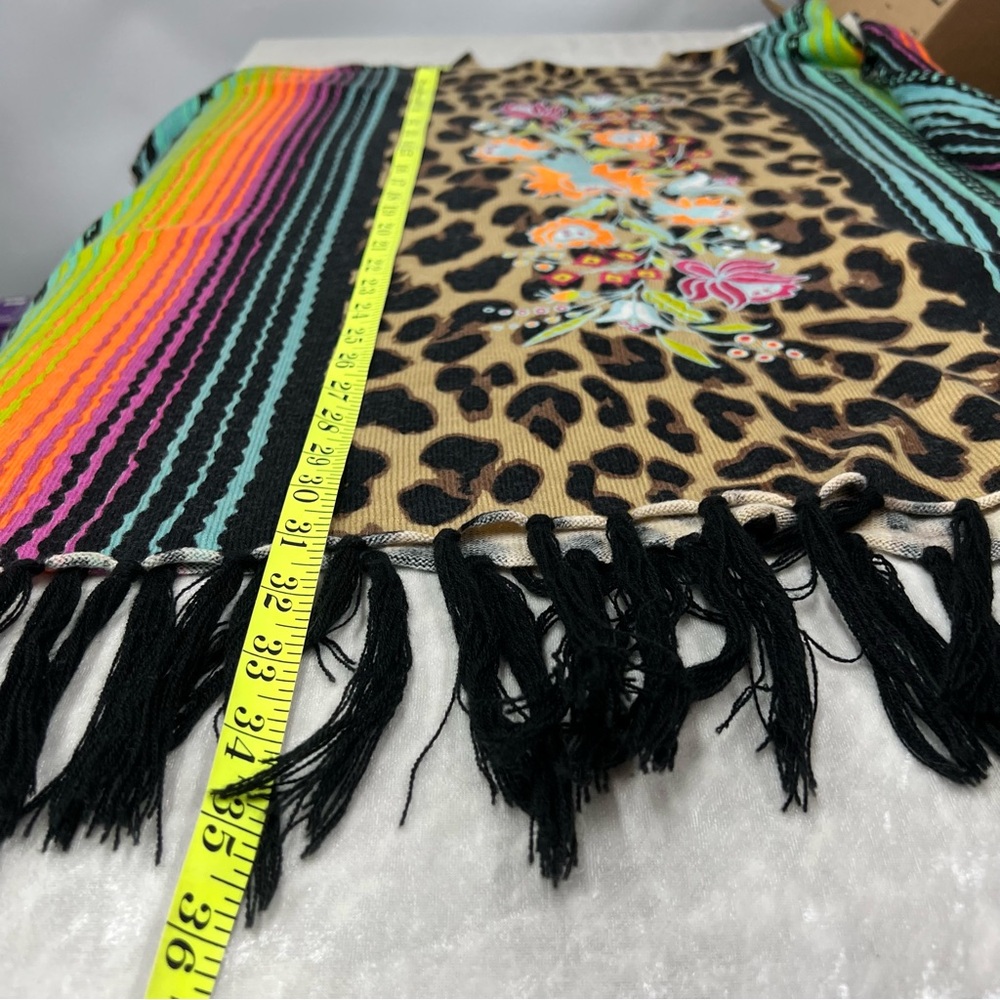 Crazy Train reg Multicolor Leopard animal Print Tunic poncho fringe hem floral - Picture 5 of 11